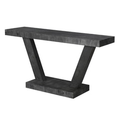 60 Inches Vintage Distressed Wood Entryway Bench with 2-Tier Solid Wood Veneer Storage Cabinet, Rustic Wide Design for Hallway, Living Room & Behind Sofa, Antique Black