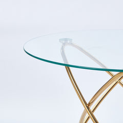 1+4,5pieces dining set, Table metal leg Mid-century Dining Table for 4-6 people With Glass Table Top, Pedestal Dining Table, End Table Leisure Coffee Table.