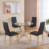 1+4,5pieces dining set, Table metal leg Mid-century Dining Table for 4-6 people With Glass Table Top, Pedestal Dining Table, End Table Leisure Coffee Table.