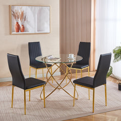1+4,5pieces dining set, Table metal leg Mid-century Dining Table for 4-6 people With Glass Table Top, Pedestal Dining Table, End Table Leisure Coffee Table.