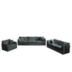 Modern Sofa Couch, 3 Piece Set Extra Deep Seat Sectional Sofa for Living Room, Oversized Sofa, 3 Seat Sofa, Loveseat and Single Sofa, Gray Chenille