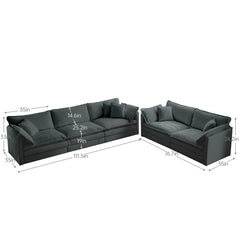 Sofa Set of 2 Chenille Couch, 2+3 Seater Sofa Set Deep Seat Sofa, Modern Sofa Set for Living Room, Gray Chenille