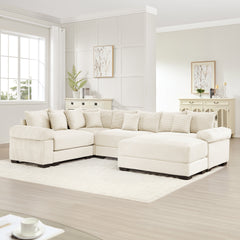 Oversized Cloud Modular Sectional Couch, Convertible Sectional Couches,Extra-Thick Armrests With An Ottoman,Premium Corduroy Fabric, Ergonomic Design, Easy Assembly, For Living Rooms Bedroom,Cream