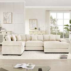 Oversized Cloud Modular Sectional Couch, Convertible Sectional Couches,Extra-Thick Armrests With An Ottoman,Premium Corduroy Fabric, Ergonomic Design, Easy Assembly, For Living Rooms Bedroom,Cream