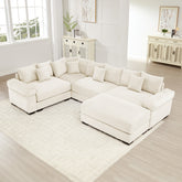 Oversized Cloud Modular Sectional Couch, Convertible Sectional Couches,Extra-Thick Armrests With An Ottoman,Premium Corduroy Fabric, Ergonomic Design, Easy Assembly, For Living Rooms Bedroom,Cream