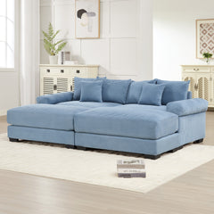 82.6" Oversized Cloud Modular Sectional Couch, Soft Corduroy Fabric With An Ottoman,Deep Seat Wide Armrests, Ergonomic Design Easy Assembly,Soft Corduroy,For Living Rooms Lounges,Blue