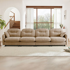 Four-Seater Modular Sectional Couch,Premium Chenille Fabric,With 2 Throw Pillows,Tufted Cushion Backrest Design,High-Density Foam Easy Install,Fits Bedrooms,Living Rooms, Reading Nooks,Camel