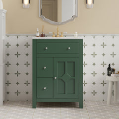 24" Modern Bathroom Vanity with Ceramic Basin, Restroom Basin Cabinet with 2 Drawers, Small Bathroom Cabinet with Soft-Closing Door