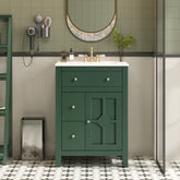 24" Modern Bathroom Vanity with Ceramic Basin, Restroom Basin Cabinet with 2 Drawers, Small Bathroom Cabinet with Soft-Closing Door