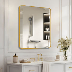 36in x 36in Inch Gold Metal Framed Square Bathrrom Mirror for Wall.