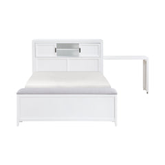 White Finish Full Platform Bed with Bookcase Headboard Drawers Hidden Desk Stool Footboard Storage Bench Bedroom Furniture 1pc