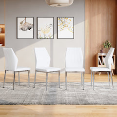 Set of 4 Silver - and - White Dining Chairs,37 inches High: Ergonomic PU Backrest, Combines Comfort and Style.Perfectly blends comfort and elegance, Injecting more comfort and style into dining time.