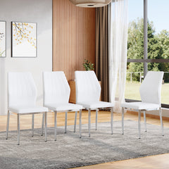 Set of 4 Silver - and - White Dining Chairs,37 inches High: Ergonomic PU Backrest, Combines Comfort and Style.Perfectly blends comfort and elegance, Injecting more comfort and style into dining time.