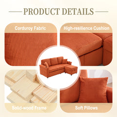 UNITED WE WIN L-Shaped Sectional Sofa with Pull-Out Storage,Ottoman & Pillows 3-Seat with USB Charging,Cup Holder, Convertible Design for Living Room, Apartment, Corduroy Fabric