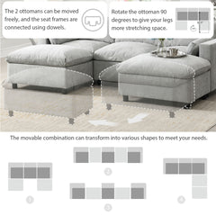 86.5'' Chenille Modular Sectional Sofa with Storage Pockets, 5 Seat U Shaped Couch Set with Pillows,Free Combination,Modern Cloud Sofa with 2 Movable Ottoman for Living Room,Apartment,3 Colors