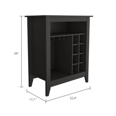 Essential Bar Cabinet, One Open Shelf, Six Built-in Wine Rack, One Drawer -Black