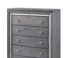 Contemporary Style 1pc Chest Five English Dovetail Drawers Ball Bearing Glides Mirror Trim Light Gray Finish