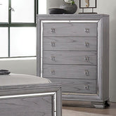 Contemporary Style 1pc Chest Five English Dovetail Drawers Ball Bearing Glides Mirror Trim Light Gray Finish
