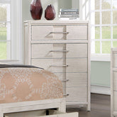 Transitional Style 1pc Chest English Dovetail Five Drawers Simple Design Curve Handles White Finish