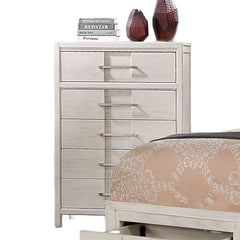 Transitional Style 1pc Chest English Dovetail Five Drawers Simple Design Curve Handles White Finish