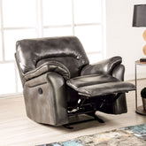 Dark Gray Finish Stand Alone Glider Recliner Transitional Style Pillow Arms Welt Trim Primary Living space