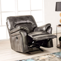 Dark Gray Finish Stand Alone Glider Recliner Transitional Style Pillow Arms Welt Trim Primary Living space