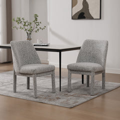 21.46" Wide Modern Minimalist Dining Chair Set Of Two, Chenille Upholstered, Rubberwood Legs, High Curved Backrest, Suitable For Dining Room, Kitchen, Living Room, Bedroom, Apartment, White/Black