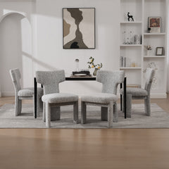 22.05" Wide Modern Upholstered Chenille Dining Chair Set of 4 with Rubberwood Legs, Armless Curved Back Accent Chairs for Living Room Bedroom Restaurant Cafes Dining Room Reception, White/Black