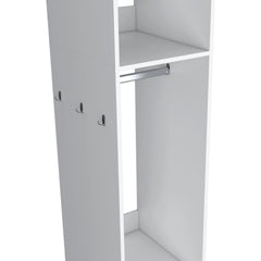 White 3-Shelf Wardrobe with Mirror and Open Storage
