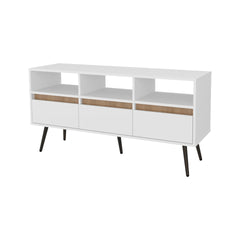 White and Natural Oak TV Stand with 3 Drawers and 3 Shelves