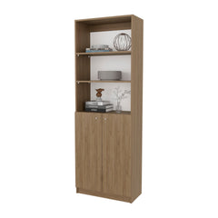 Natural Oak and White 2-Door Bookcase with Open Storage