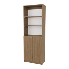 Natural Oak and White 2-Door Bookcase with Open Storage