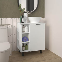 White Bathroom Vanity with 1 Door and 8 Storage Shelf