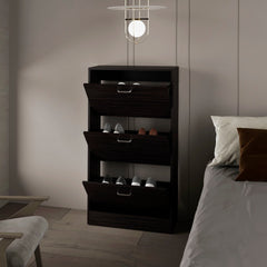 Wenge Shoe Rack with 3 Flip-Down Compartments