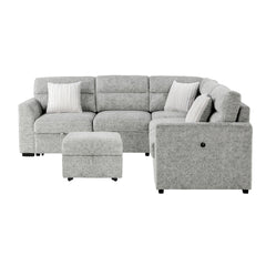 Emiliano Nickel Sectional with 3 Pillows and Storage Ottoman