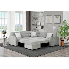Emiliano Nickel Sectional with 3 Pillows and Storage Ottoman