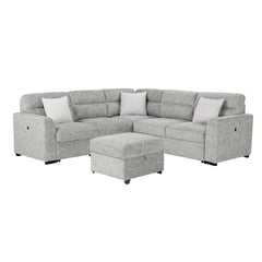 Emiliano Nickel Sectional with 3 Pillows and Storage Ottoman