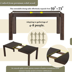 Expandable Farmhouse Modern Solid Wood Dining Table – Space-Saving Design in Walnut(59" to 73")