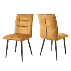 Modern Velvet Dining Chairs 2-Piece Set-Soft Cushioned Seats with Iron Frames in Mustard Yellow