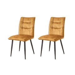 Modern Velvet Dining Chairs 2-Piece Set-Soft Cushioned Seats with Iron Frames in Mustard Yellow
