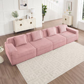 Modular 4 Seat Boneless Sofa, Cloud Sectional Couch with Deep Seat, Modern Modular 4-Seat Sofa Couch with Throw Pillows Corduroy Fabric Pink