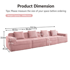 Modular 4 Seat Boneless Sofa, Cloud Sectional Couch with Deep Seat, Modern Modular 4-Seat Sofa Couch with Throw Pillows Corduroy Fabric Pink