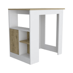 Kitchen Island 36" H, Three Open Side Storage Shelves and One Push-to-Open Cabinet, White/Macadamia