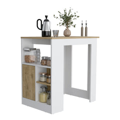 Kitchen Island 36" H, Three Open Side Storage Shelves and One Push-to-Open Cabinet, White/Macadamia