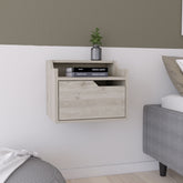 Winchester Floating Nightstand, Modern Dual-Tier Design with Spacious Single Drawer Storage, Light Gray