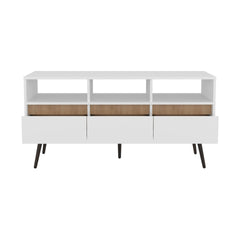 TV Stand, 3 Drawers, 3 Shelves, White / Natural Oak