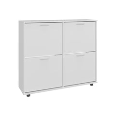 Shoe Rack, 4 Doors, 4 Shelves, 4 Legs, White