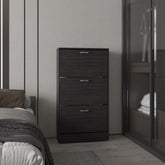 Shoe Rack, 3 Doors, 3 Shelves, Black Wengue