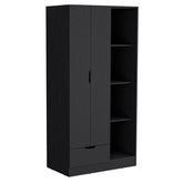 Armoire 71H inch with 1-Drawer and 4-Tier Open Shelves, 2 Doors, Black