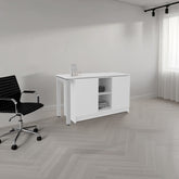 Desk 28.5" H, 2 Doors, 5 Shelves, 2 Legs, White - Home Office